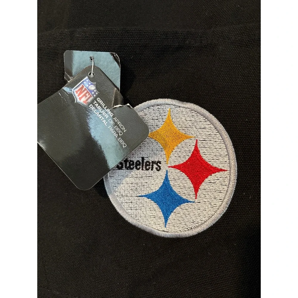 NFL Pittsburgh Steelers Grilling Apron Black BBQ Canvas Bottle Opener Cup Holder